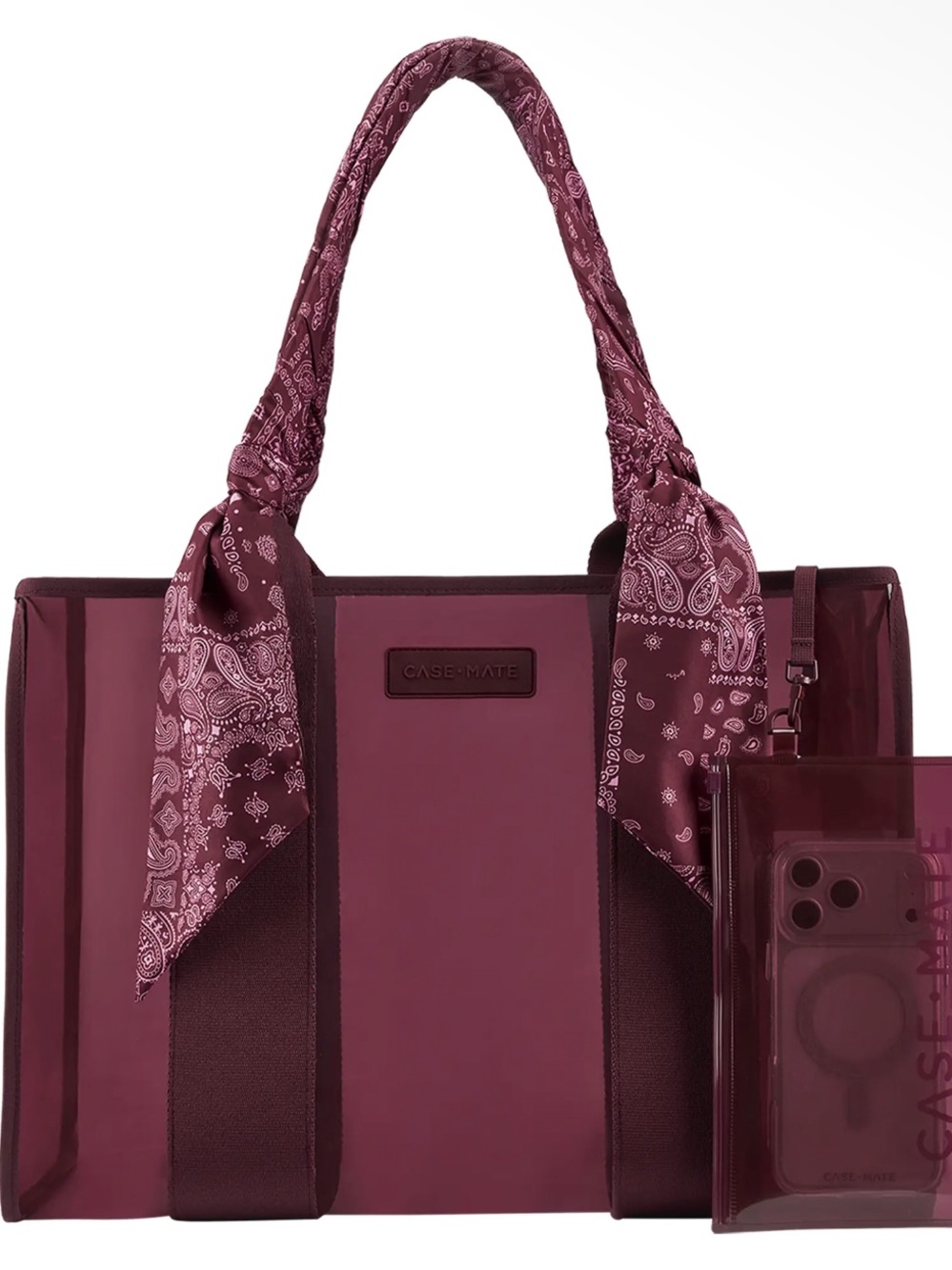 case-mate Mulberry Clear Tote with Bandana-Wrapped Handles and organizing insert